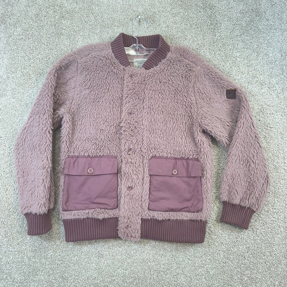 Burton Shawmut Fleece Jacket Womens Small Dusty Rose Fuzzy Bomber Button Front